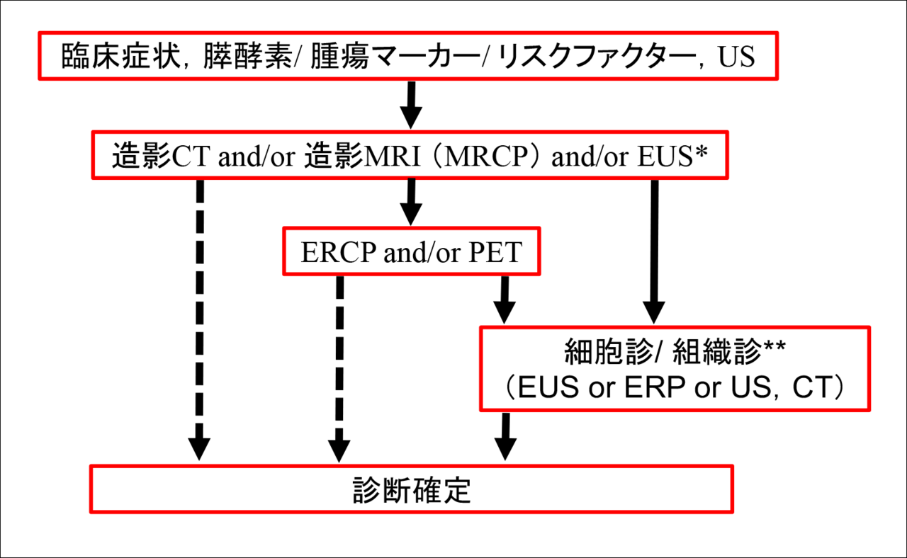 図2 「化学的根拠に基づく膵癌診療ガイドライン（2016年度版）」膵癌診断のアルゴリズム